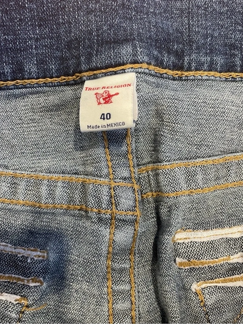 Y2K True Religion Jeans Rocco Relaxed Skinny Size 40 Blue Distressed Denim - Picture 10 of 14